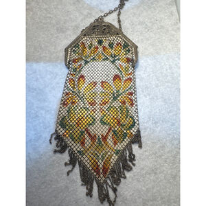 Vintage Mesh MANDALIAN MFG CO Silver Multi-color Mesh Clutch 1940